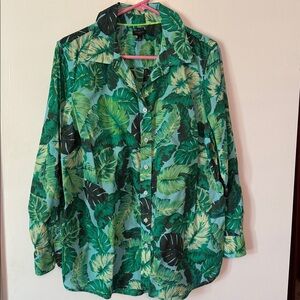Talbots Green Leaf Print Shirt